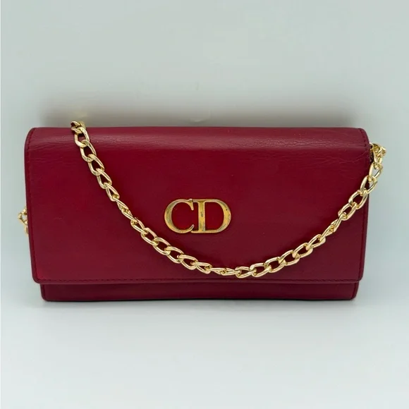 Vintage Christian Dior Double Flap Long Wallet with Unbranded Chain - Picture 1 of 17